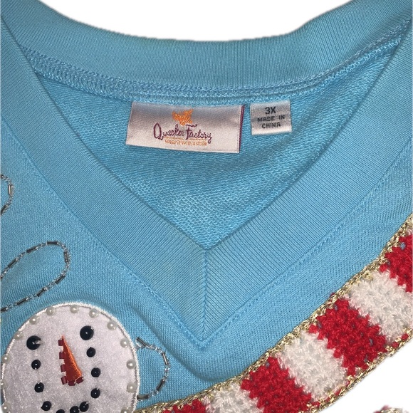 Quacker Factory Festive Beaded Embroidered Light Blue Snowman Santa Sweater 3X - Picture 6 of 11